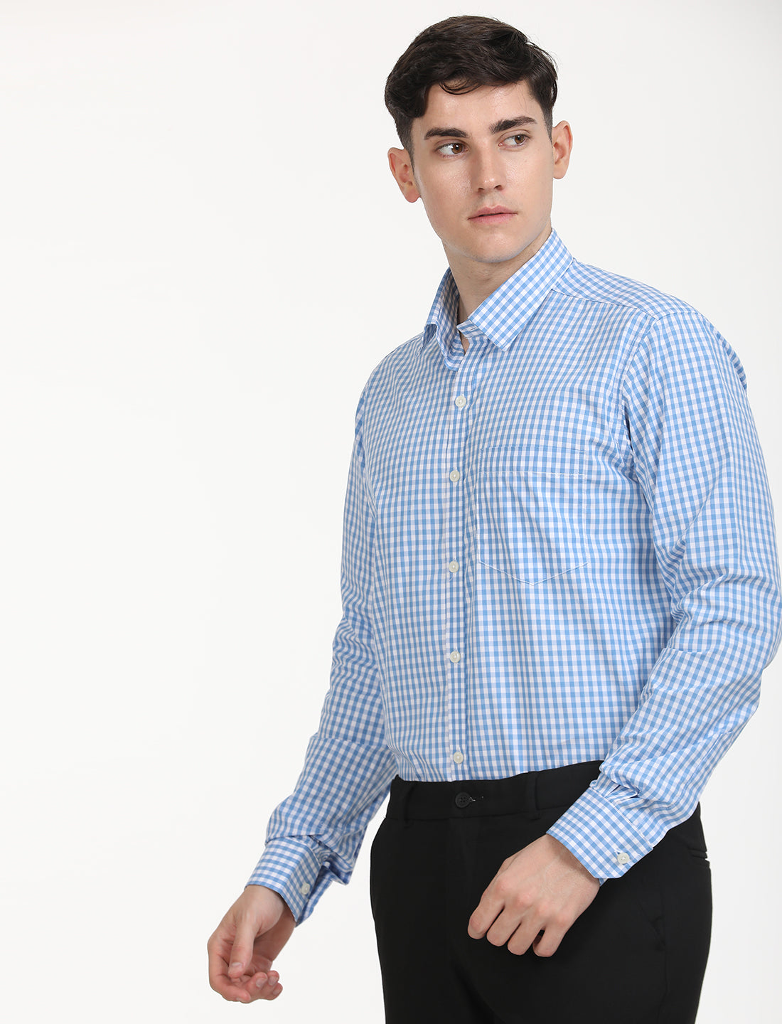 Copperline Men Blue Checks Formal Shirt