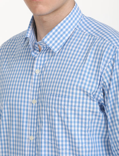 Copperline Men Blue Checks Formal Shirt