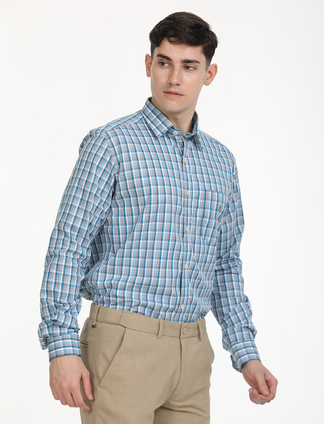 Copperline Men Blue Checks Formal Shirt