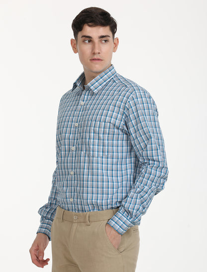 Copperline Men Blue Checks Formal Shirt