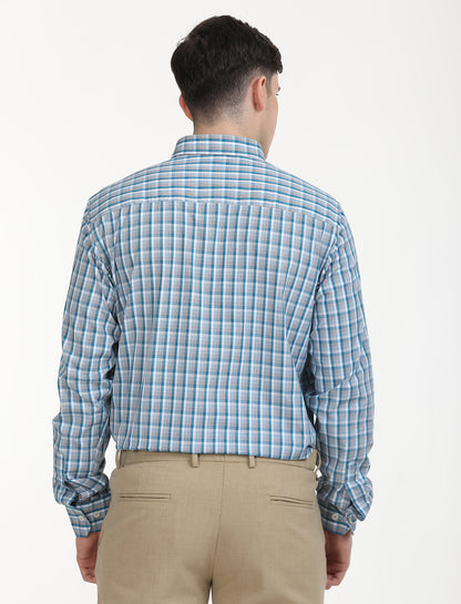 Copperline Men Blue Checks Formal Shirt