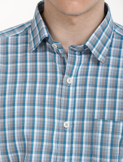 Copperline Men Blue Checks Formal Shirt