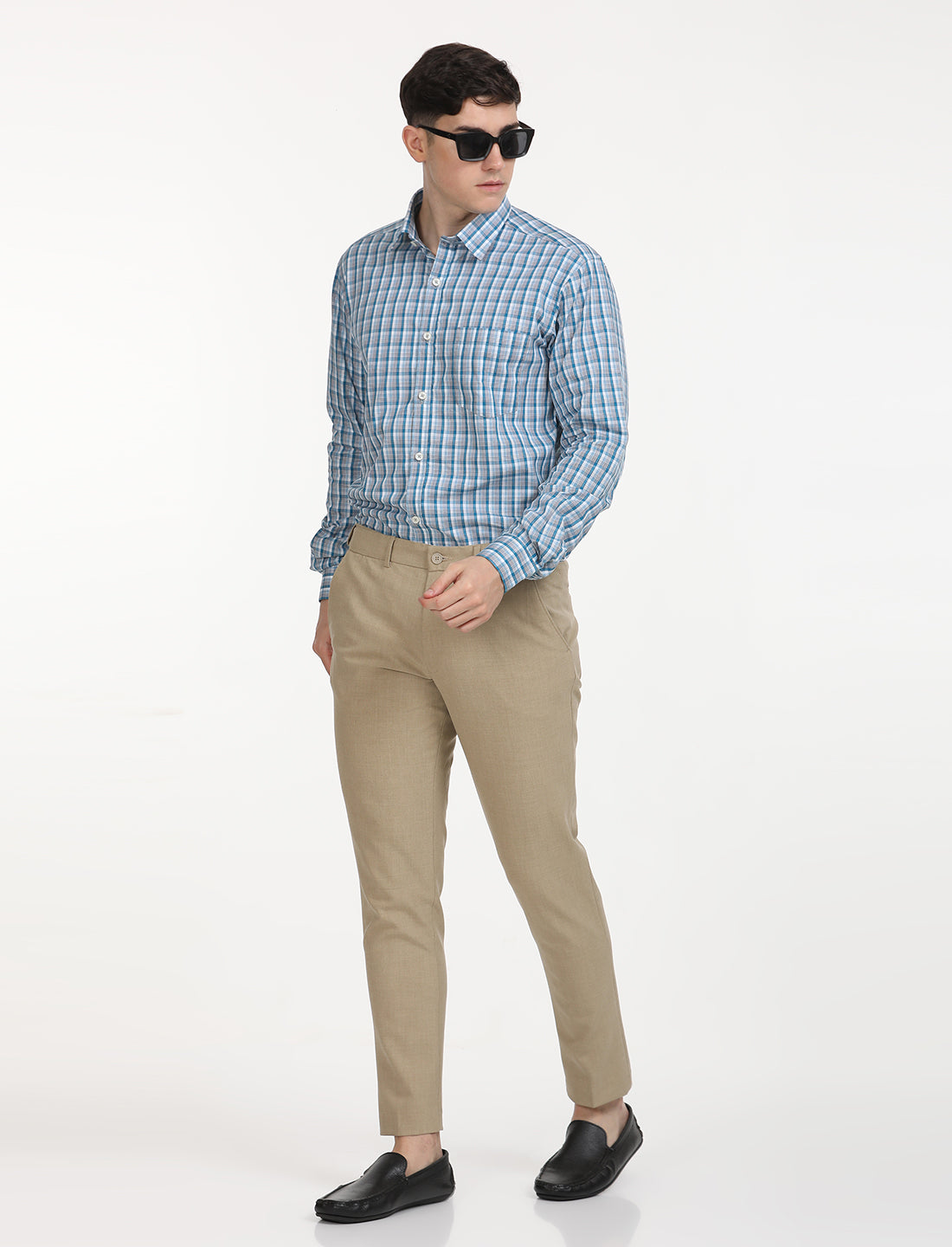 Copperline Men Blue Checks Formal Shirt