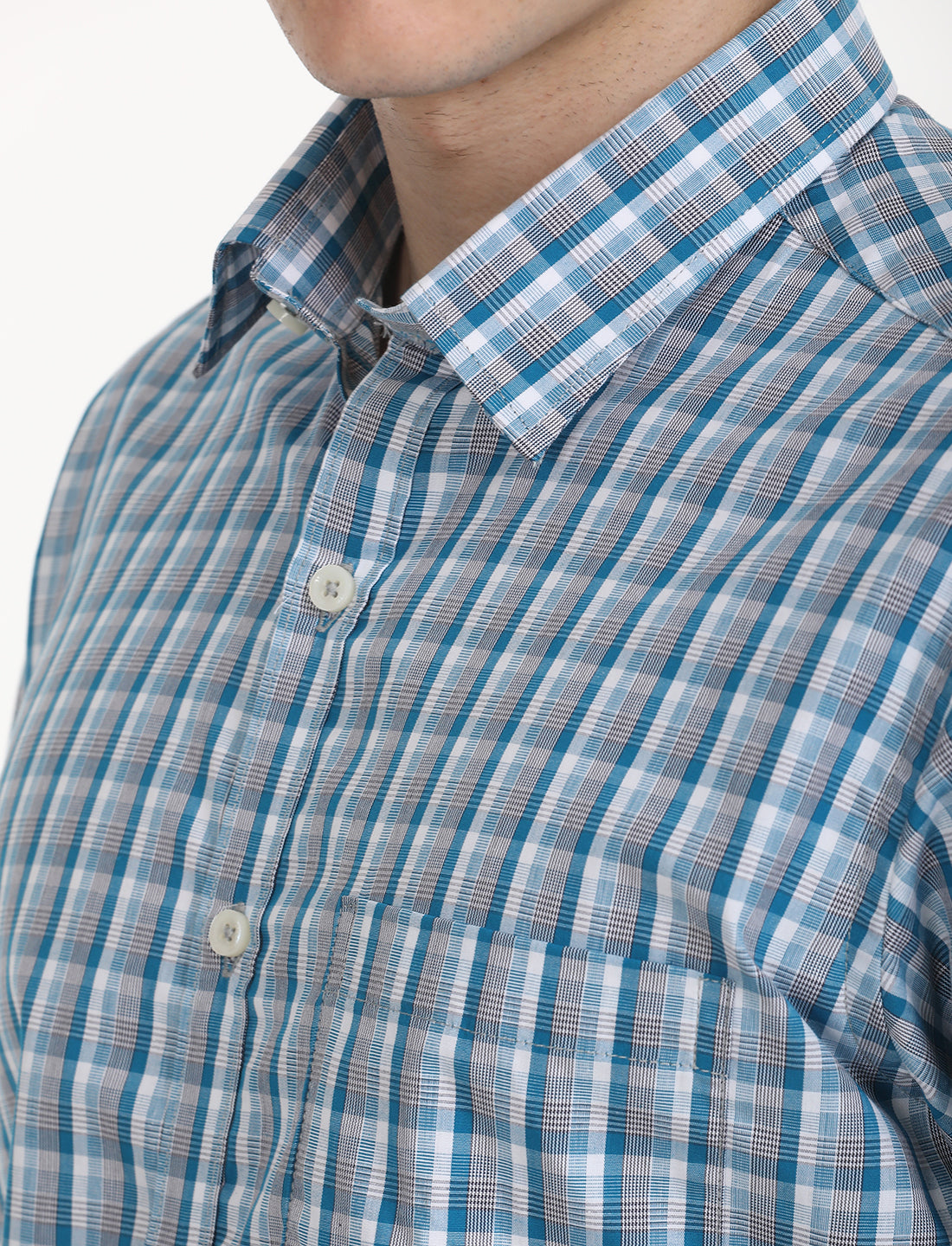 Copperline Men Blue Checks Formal Shirt