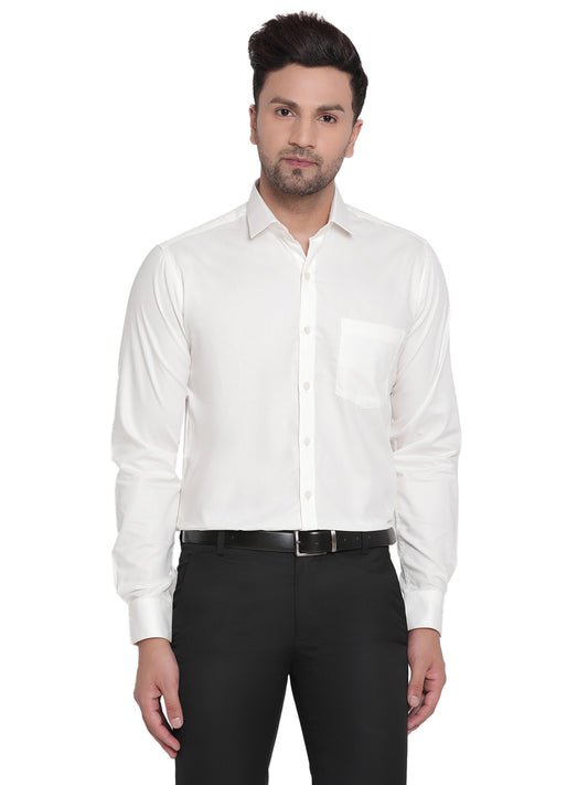 Men Dobby White Solid Formal Shirt Copperline
