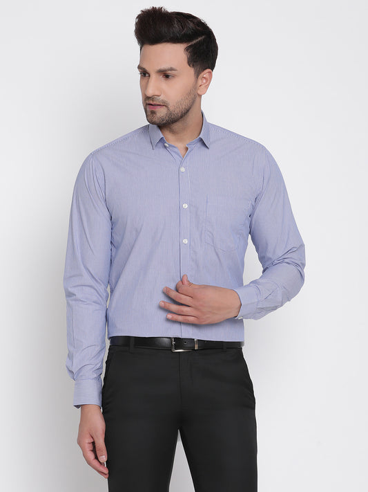 Men Blue Striped Formal Shirt Copperline