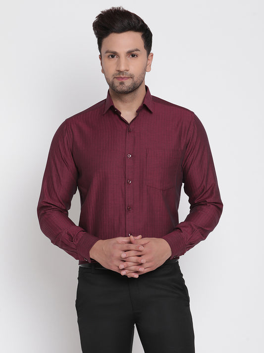 Men Maroon Herringbone Formal Shirt Copperline