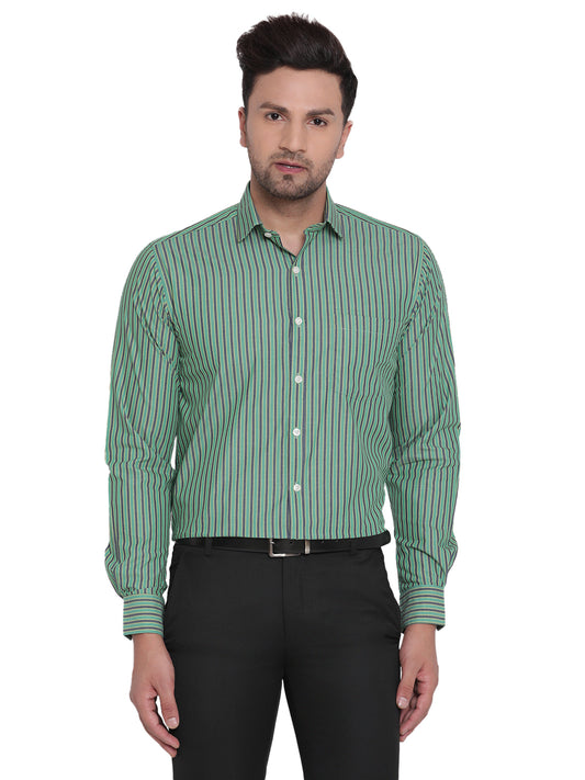 Men Green Striped Formal Shirt Copperline
