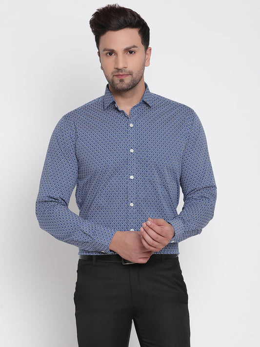 Navy Blue Printed Men Formal Shirt Copperline