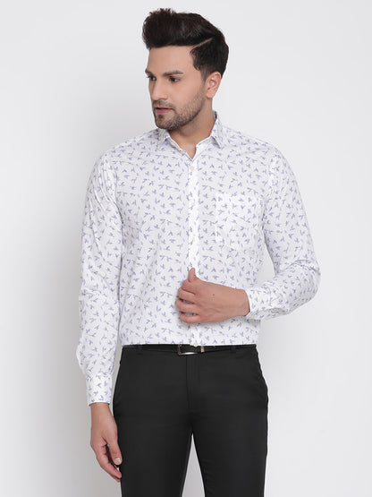 White with Blue Printed Men Formal Shirt Copperline