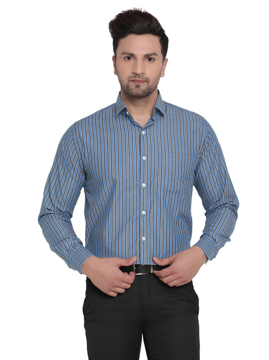Men Blue Striped Formal Shirt Copperline