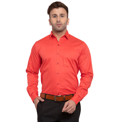 Copperline Men Red Solid Slim Fit Formal Shirt Copperline