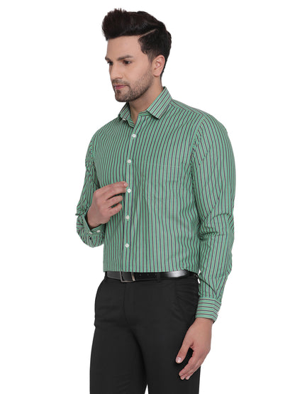 Men Green Striped Formal Shirt Copperline