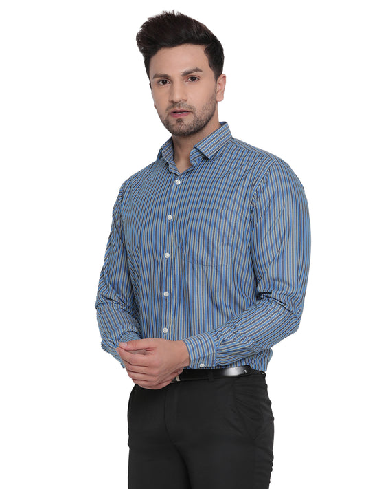 Men Blue Striped Formal Shirt Copperline
