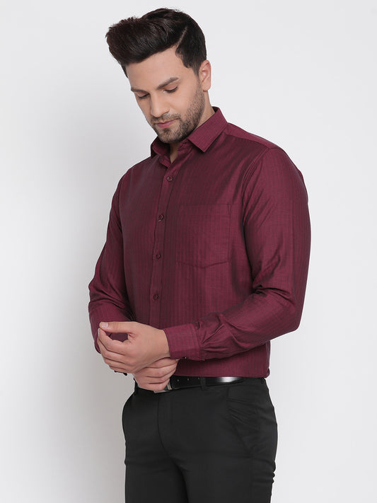 Men Maroon Herringbone Formal Shirt Copperline