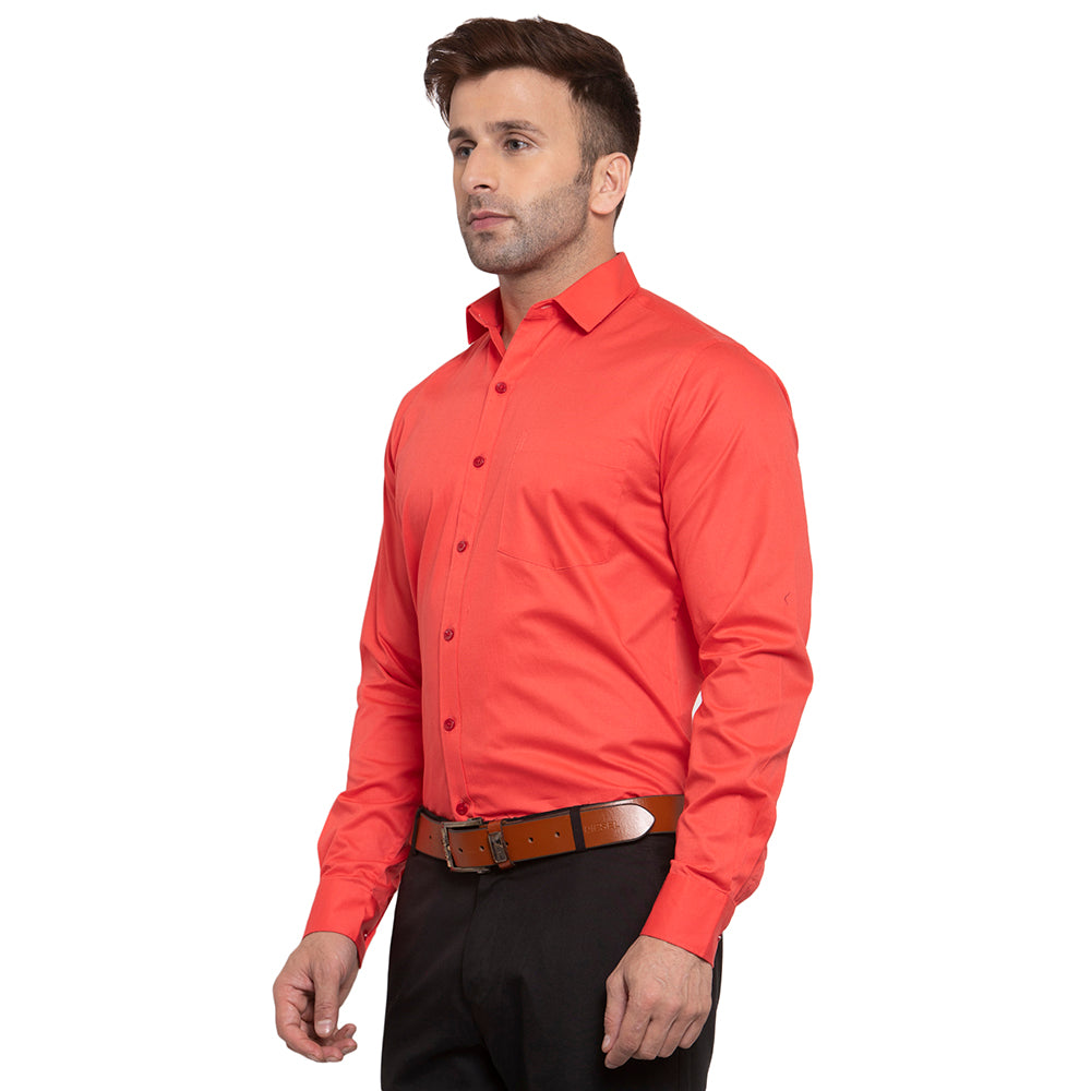 Copperline Men Red Solid Slim Fit Formal Shirt Copperline