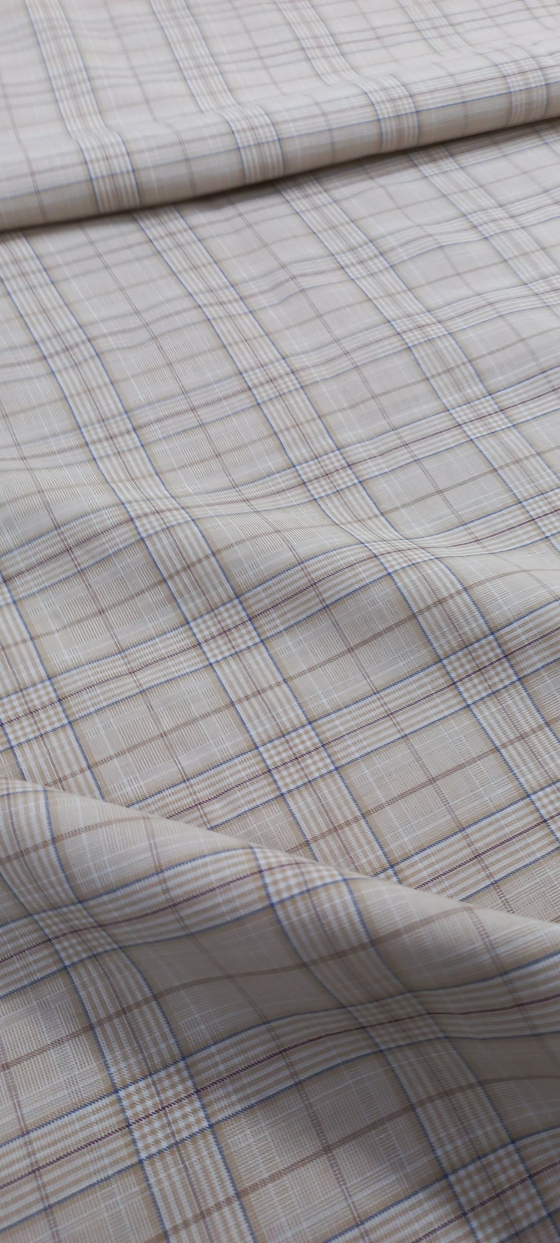 Beige Yarn Dyed Checks Cotton Unstitched Men's Shirt Piece (Width 58 Inch | 1.60 Meters) Crosscreek