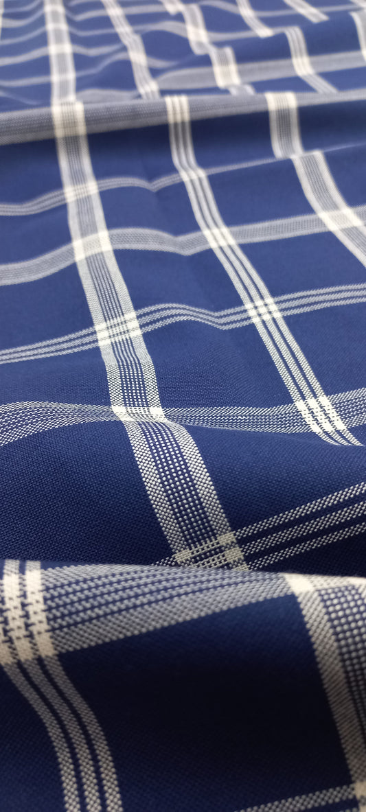 Dark Blue Yarn Dyed Checks Cotton Unstitched Men's Shirt Piece (Width 58 Inch | 1.60 Meters)