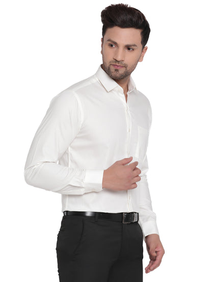 Men Dobby White Solid Formal Shirt Copperline
