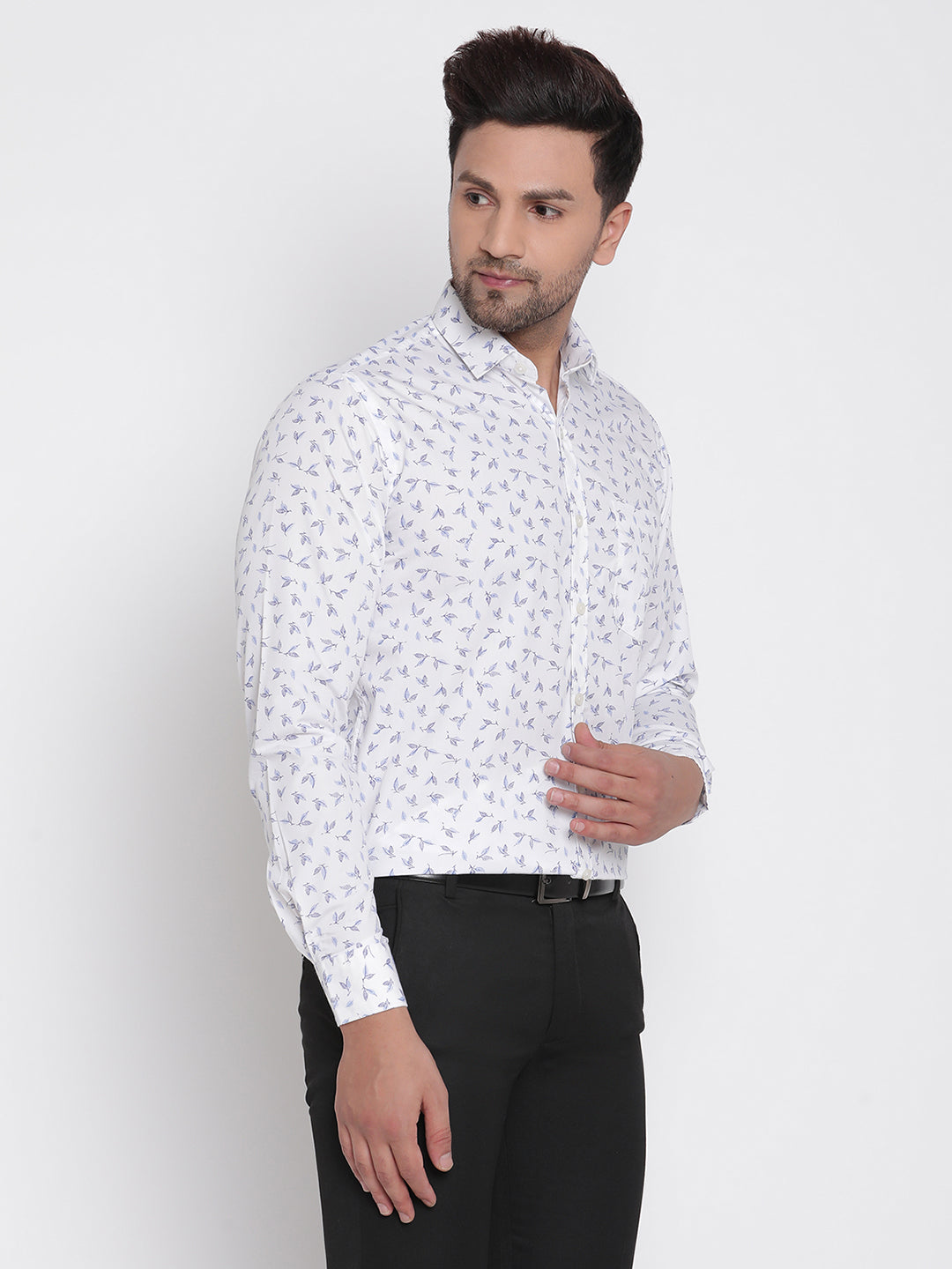 White with Blue Printed Men Formal Shirt Copperline