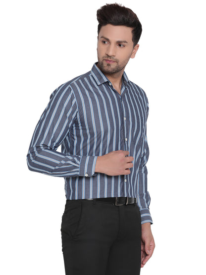 Full Sleeves Blue Striped Formal Shirt Copperline