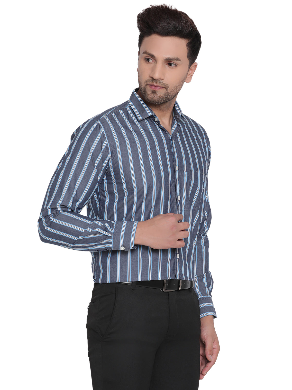 Full Sleeves Blue Striped Formal Shirt Copperline