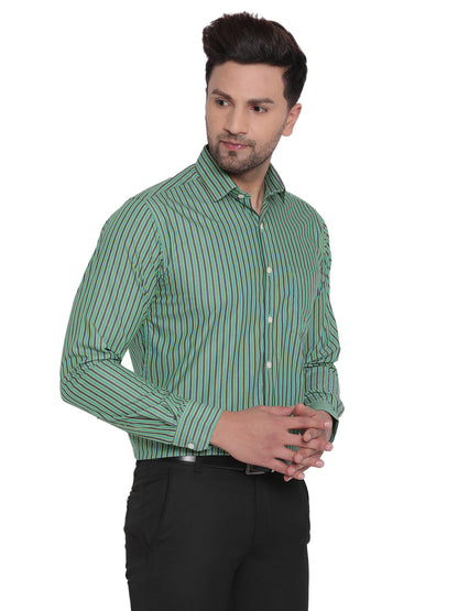 Men Green Striped Formal Shirt Copperline