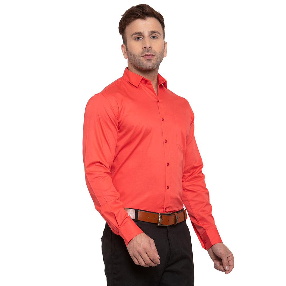 Copperline Men Red Solid Slim Fit Formal Shirt Copperline