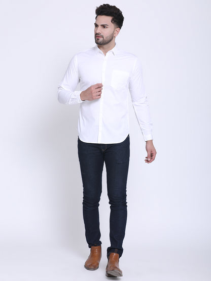 Crosscreek Men White Slim Fit Solid Casual Shirt Crosscreek