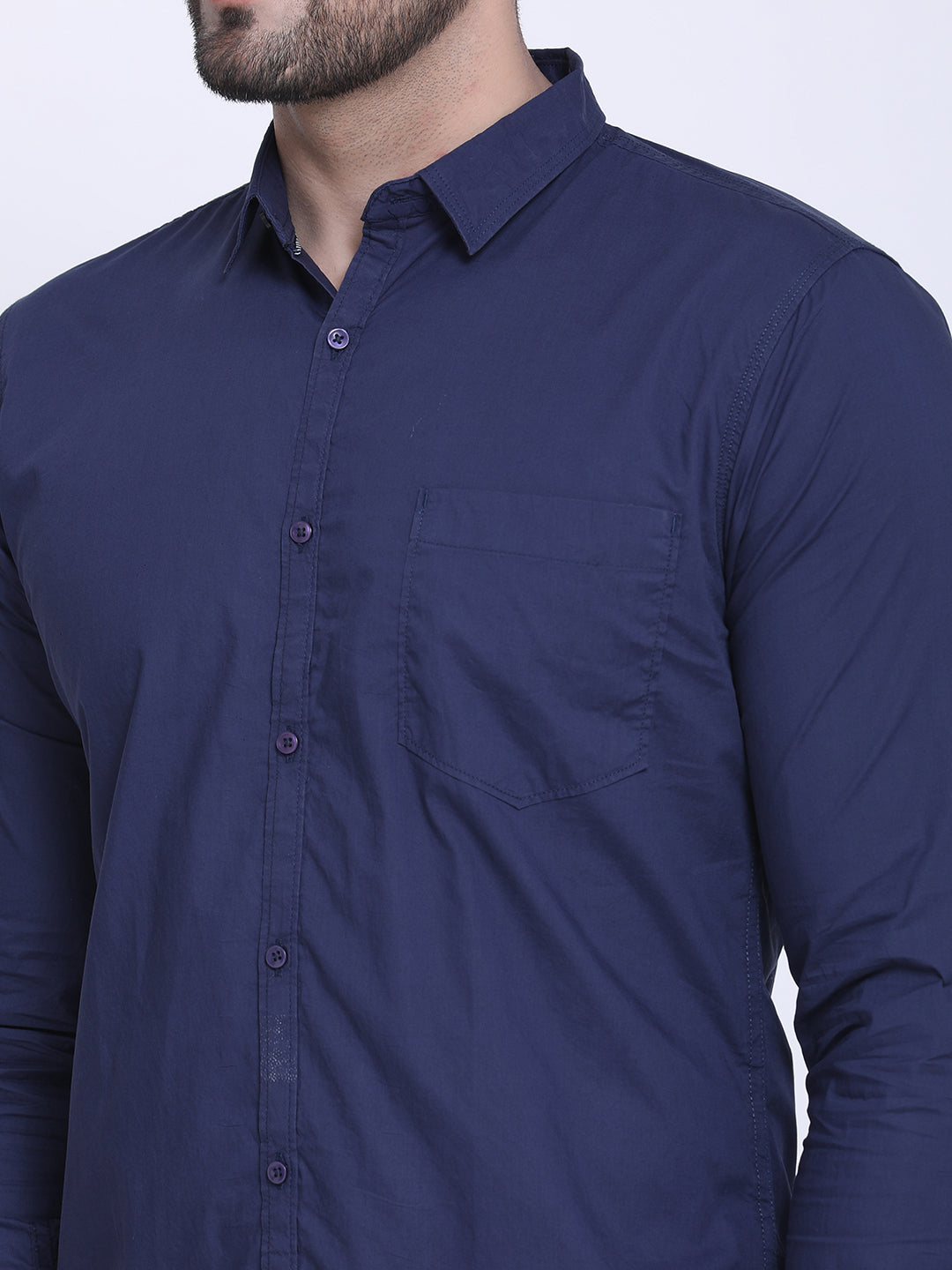 Crosscreek Men Navy Blue Slim Fit Solid Casual Shirt Crosscreek