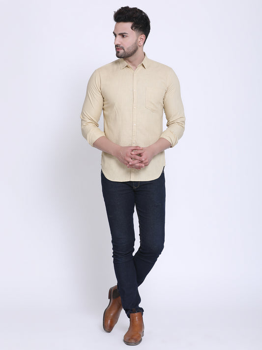 Crosscreek Men Beige Slim Fit Solid Casual Shirt Crosscreek