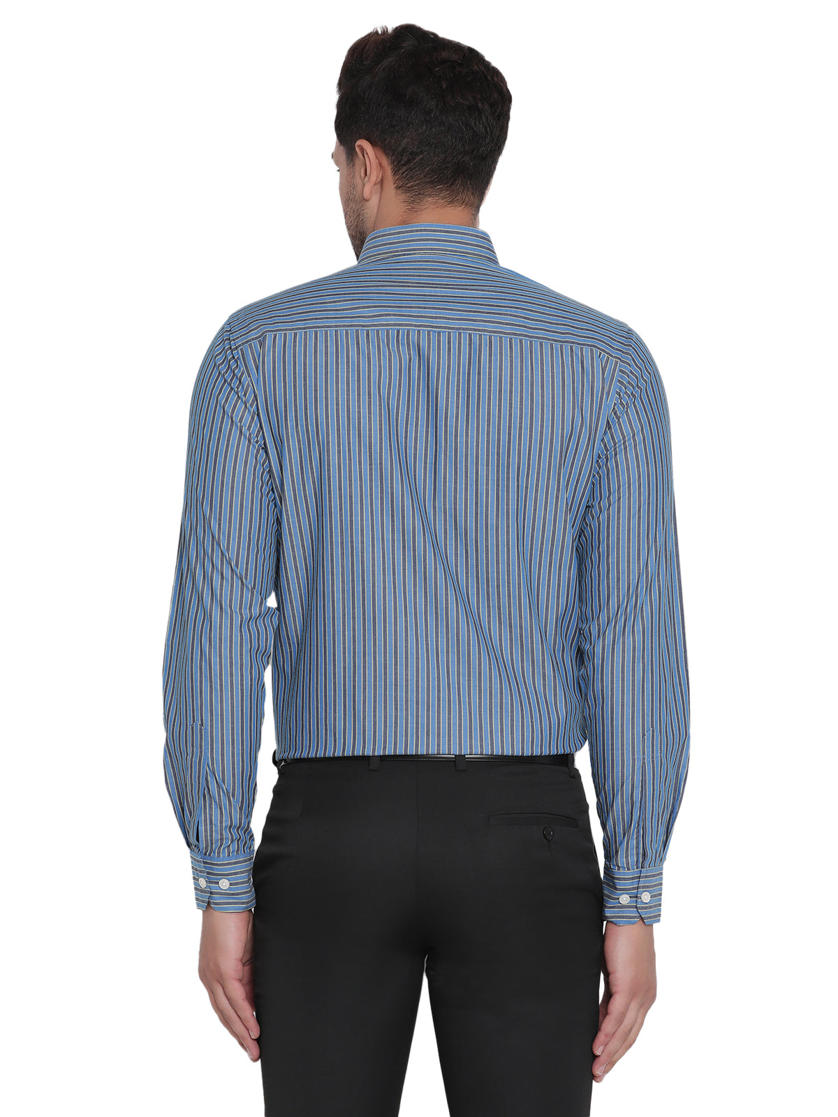 Men Blue Striped Formal Shirt Copperline