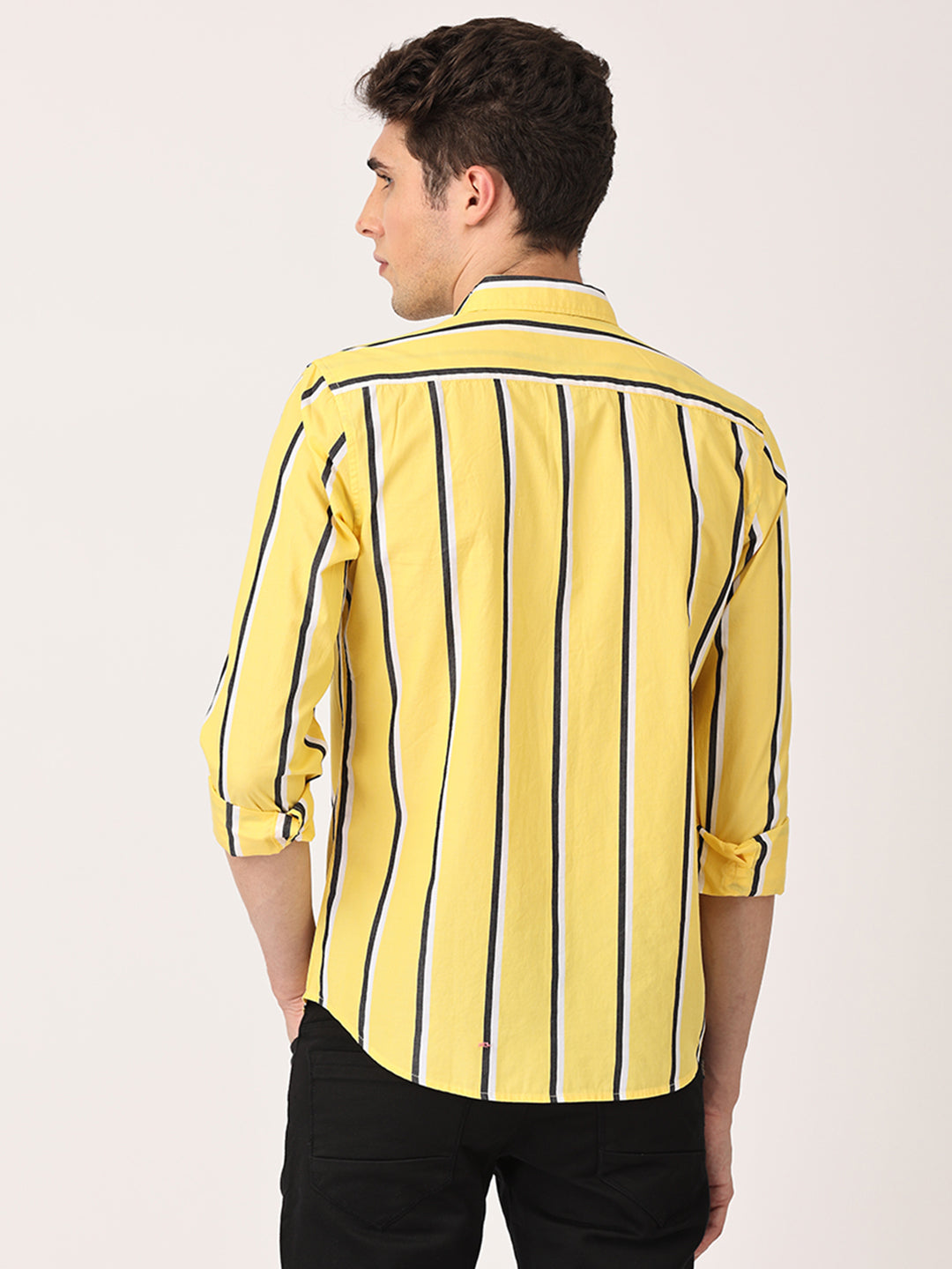 Crosscreek Men Yellow Slim Fit Striped Cotton Casual Shirt Crosscreek