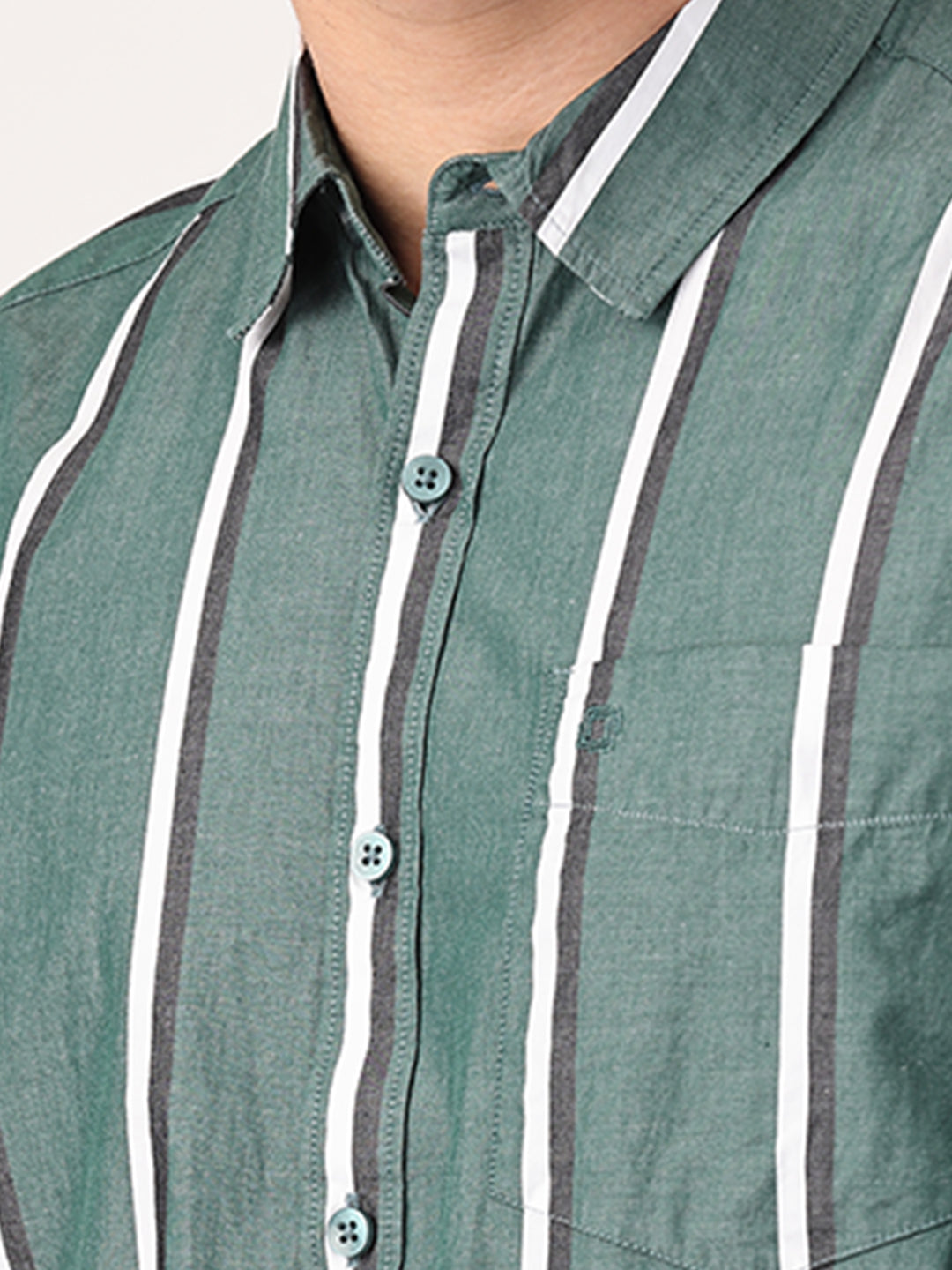 Crosscreek Men Green Slim Fit Striped Cotton Casual Shirt
