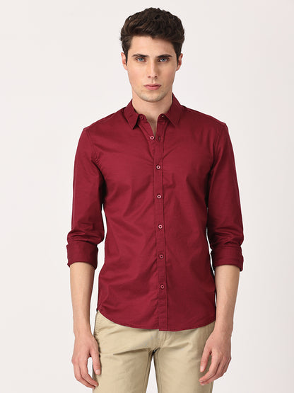 Crosscreek Men Maroon Slim Fit Solid Stretch Cotton Lycra Casual Shirt Crosscreek