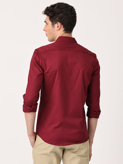 Crosscreek Men Maroon Slim Fit Solid Stretch Cotton Lycra Casual Shirt Crosscreek