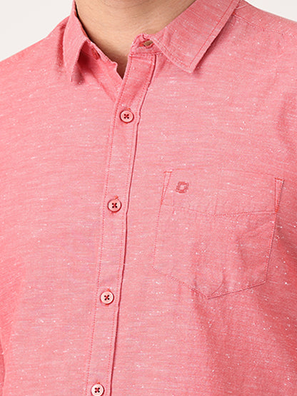 Crosscreek Men Red Slim Fit Solid Cotton Casual Shirt Crosscreek