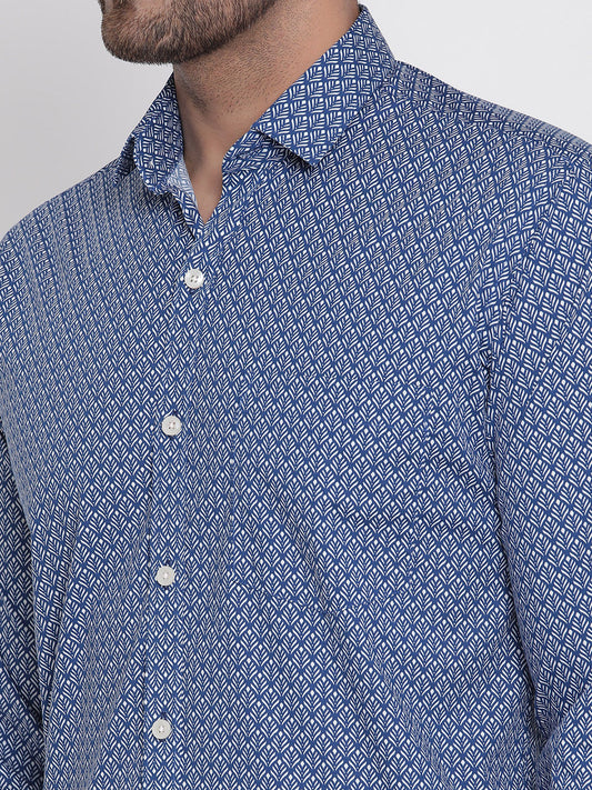 Navy Blue Printed Men Formal Shirt Copperline