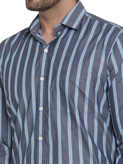 Full Sleeves Blue Striped Formal Shirt Copperline