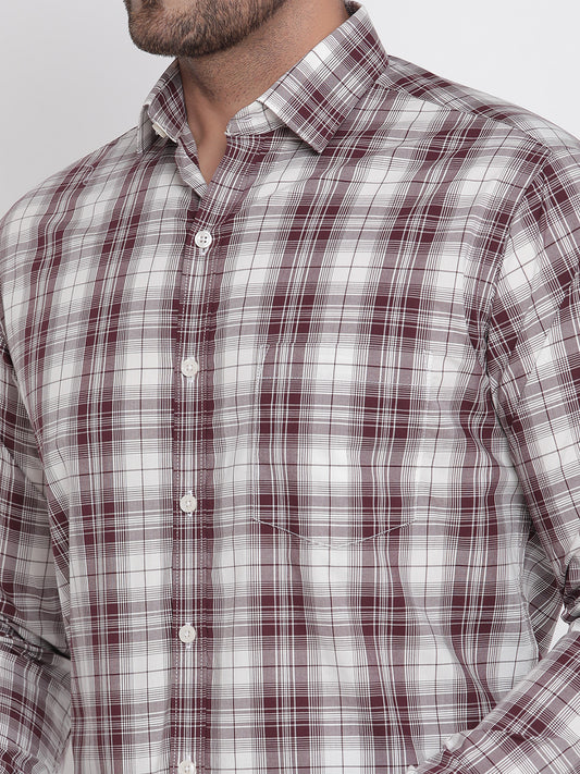 Brown Checked Men Formal Shirt Copperline