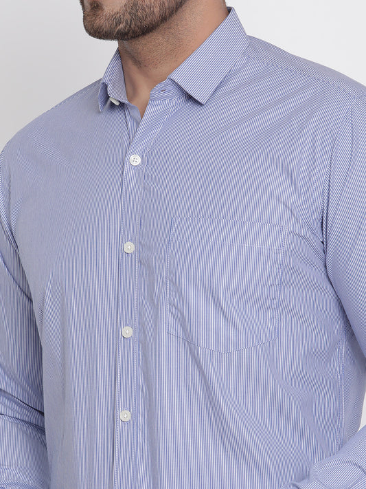 Men Blue Striped Formal Shirt Copperline
