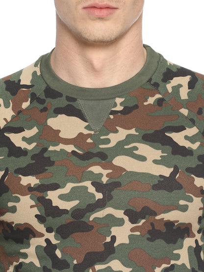 Wolfpack Men Army Green Camo Printed Sweatshirt Wolfpack