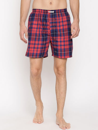 Crosscreek Men Red Blue Checked Boxer Shorts Crosscreek