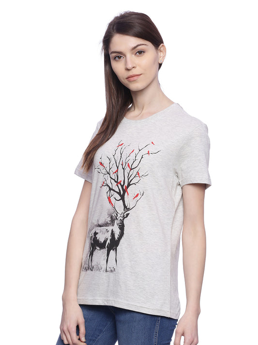 Women Women Grey Printed T-Shirt Wolfpack