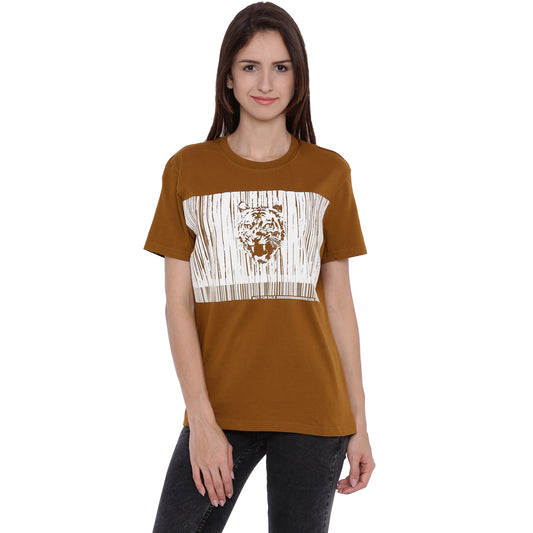 Wolfpack Women Brown Printed T-Shirt Wolfpack