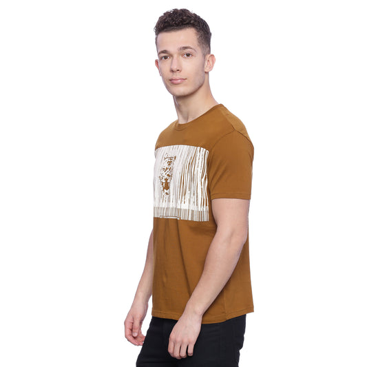 Wolfpack Round Neck Barcode Tiger Printed Brown T-Shirt Wolfpack