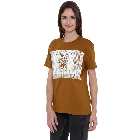 Wolfpack Women Brown Printed T-Shirt Wolfpack