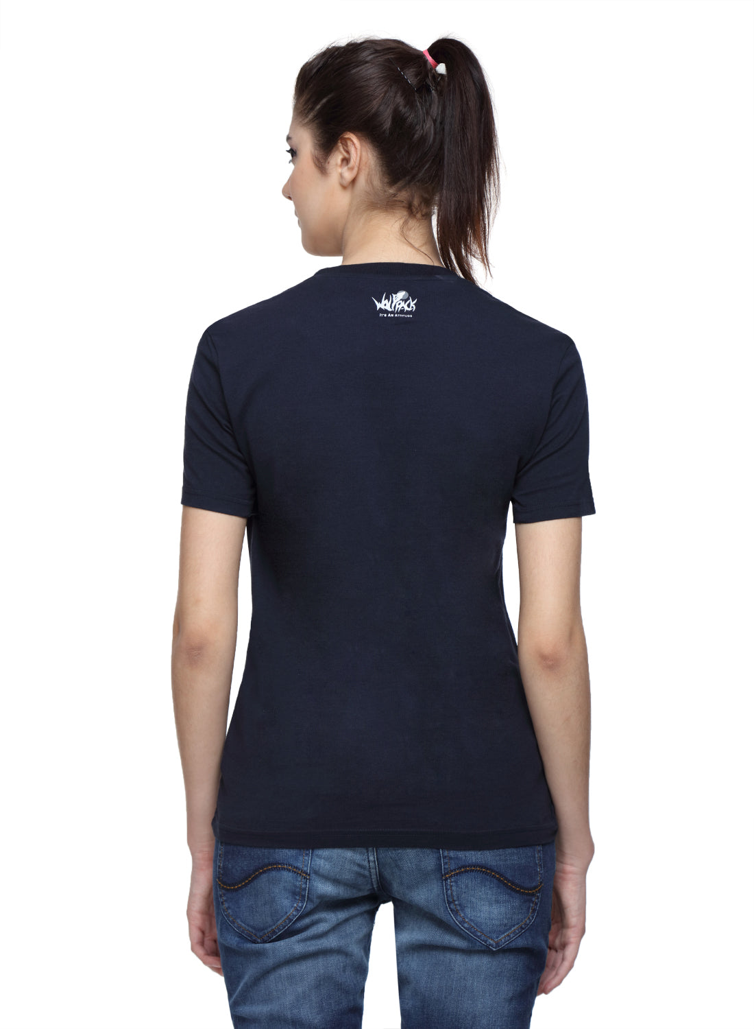 Wolfpack Women Navy Blue Printed T-Shirt Wolfpack