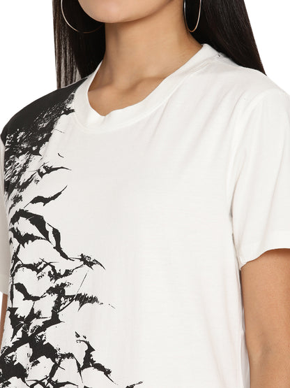 Wolfpack Bats White Printed Women T-Shirt Wolfpack