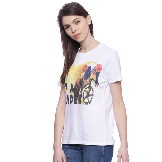 Wolfpack Women White Printed T-Shirt Wolfpack
